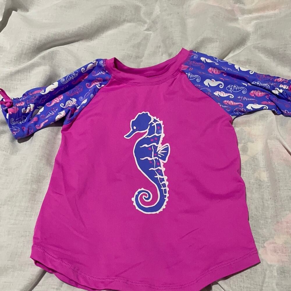 Hatley 4 pink purple seahorse swim top nwot